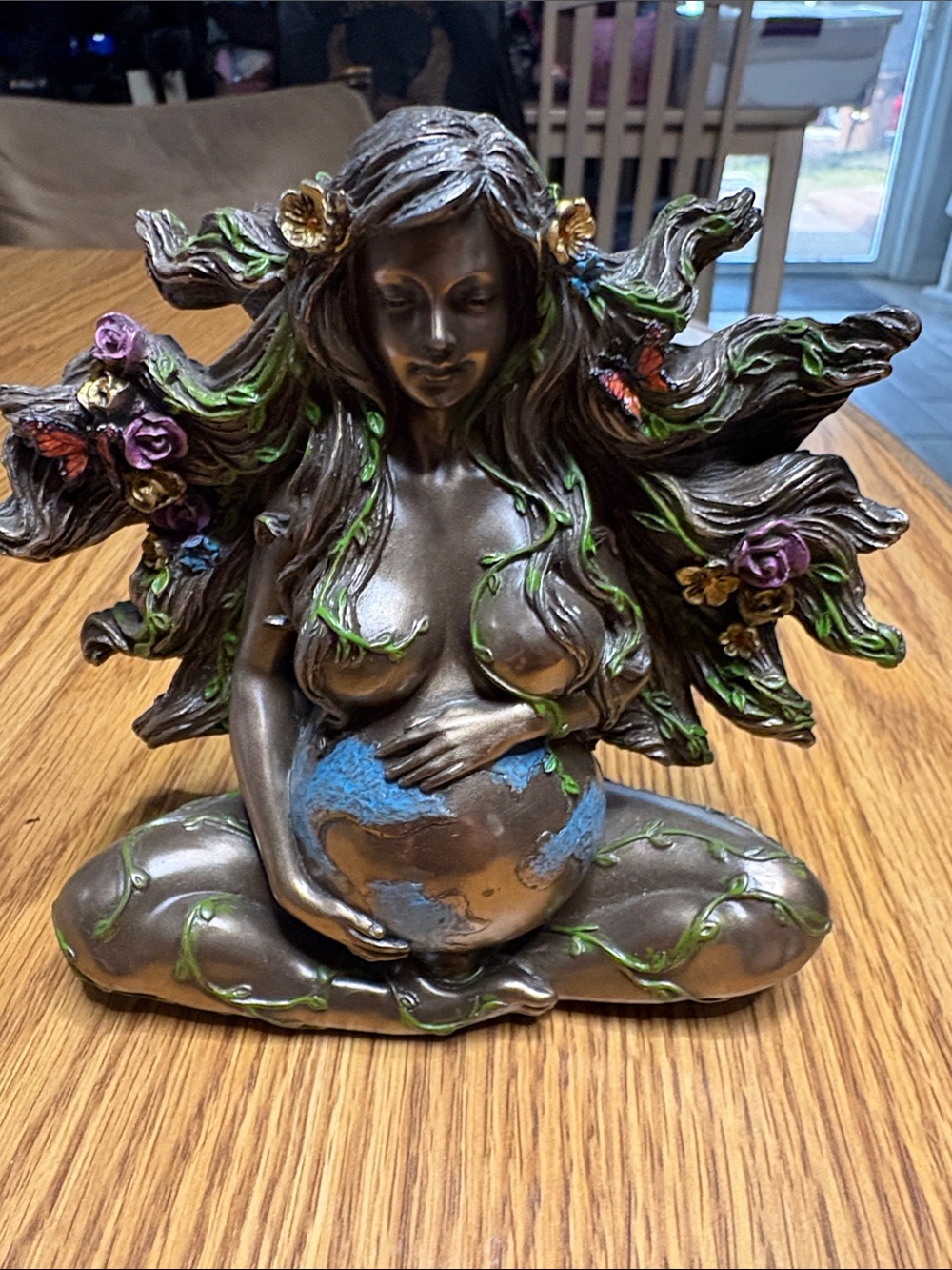 Bronze-Tone Earth Mother Sculpture with Floral Accents